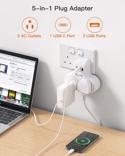 Double Plug Adapter with USB-C Specs Image