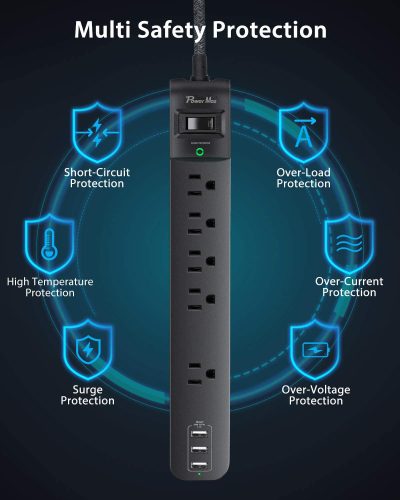 5 Outlet Surge Protector with 3 USB Ports Specs Image