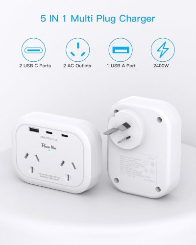 2 Way Wall Adapter 3 USB Ports Specs Image
