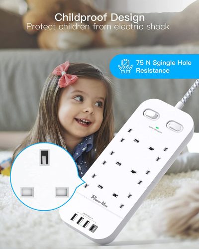 6 Socket Desktop Extension Socket with 4 USB Specs Image