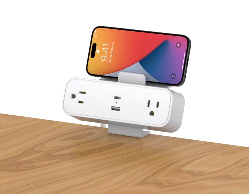 Desktop Clamp Mounted Power Strip with phone holder Specs Image