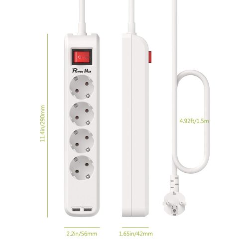 4 Way Power Strip with USB Specs Image