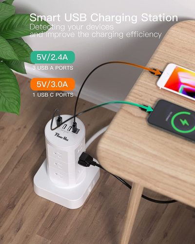 12 Way Tower Power Strip 5-side design Specs Image